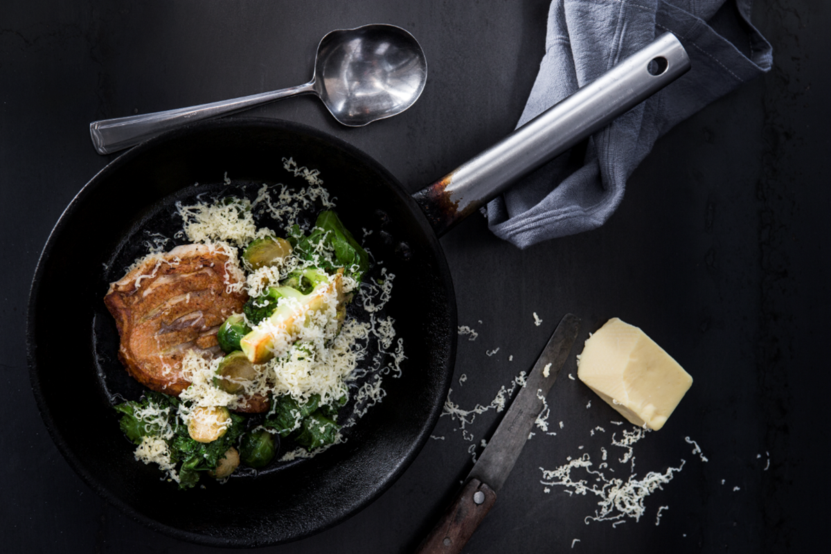 Pan-fried redfish with greens
